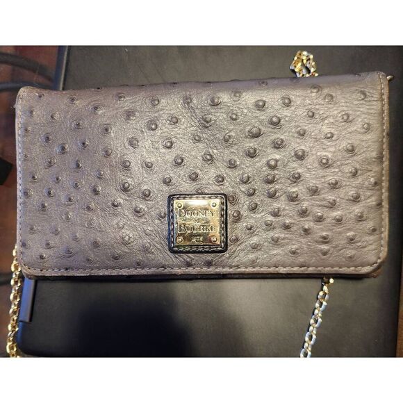 Dooney & Bourke grey faux ostrich fold over wallet, clutch, or crossbody… - Picture 1 of 5